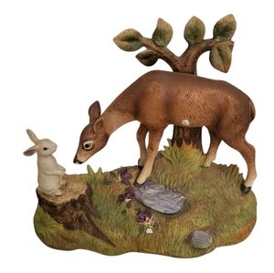 ​Cottagecore Ceramic Doe & Bunny Forest Scene Decor Collectible